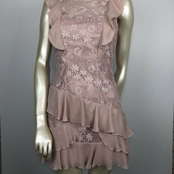 PARKER Gabriel Mini Dress In Pearl Blush Ruffle 6 - Picture 4 of 10